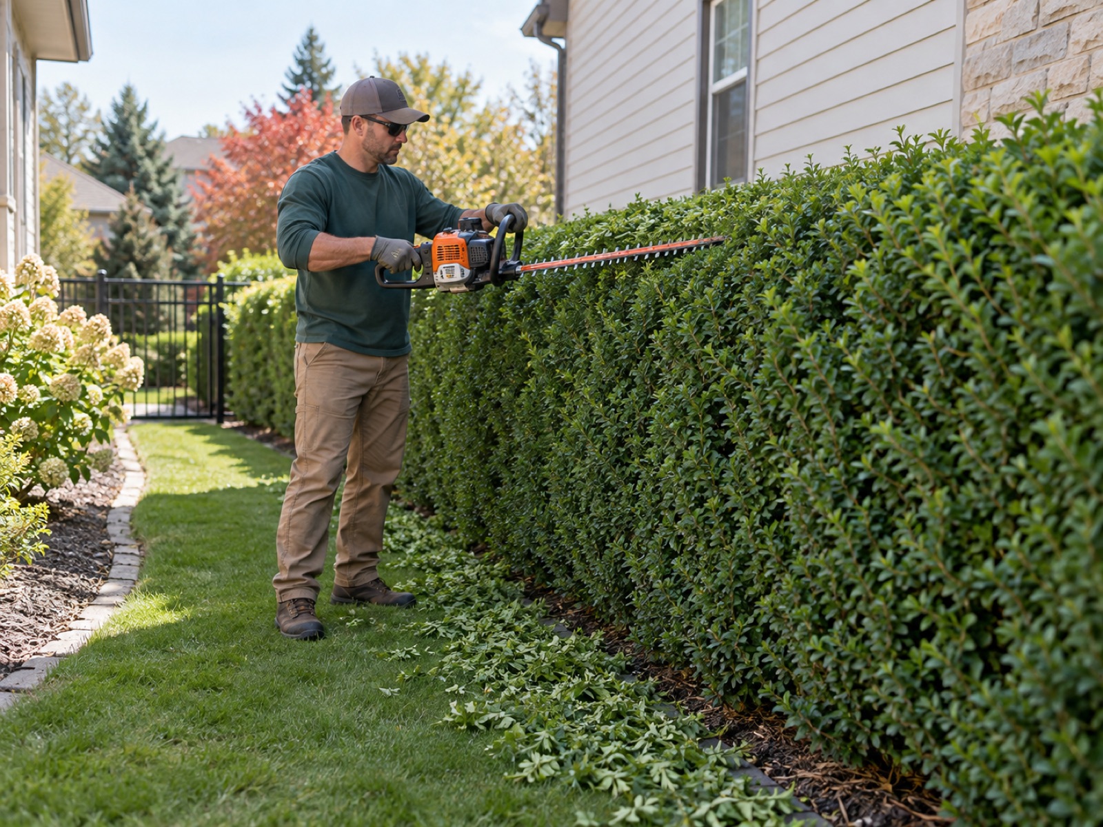 Stock photograph of hedge trimming